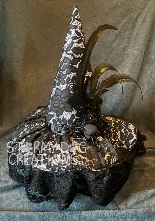 Black Spider Witch Hat with Veil