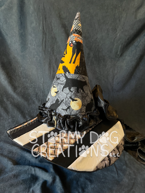 Quilted Black Cat Witch Hat
